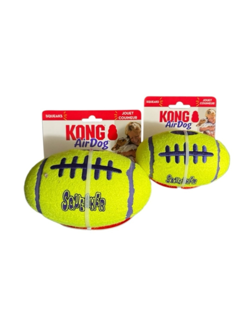 2 Kong Air Dog Squeaker Football Dog Toy, large and medium